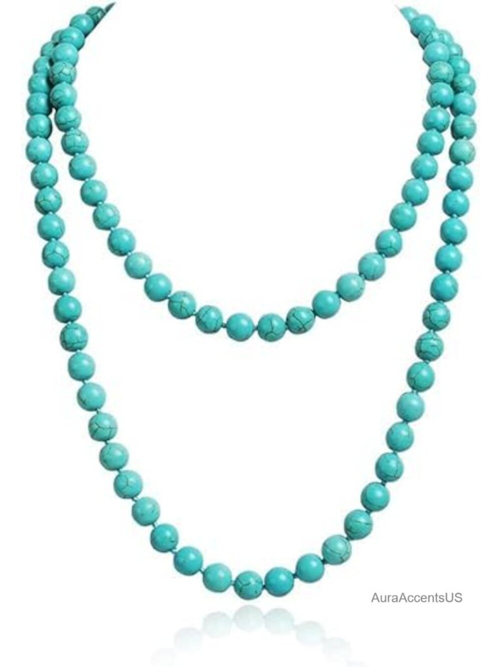 Long Turquoise Bead Necklace 47.5in Round Stone Bohemian Layering Jewelry
